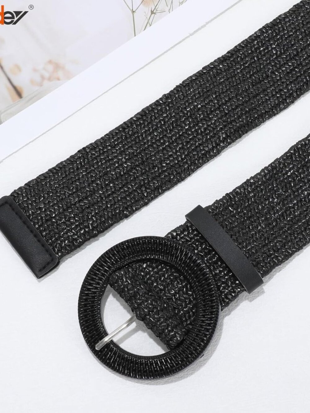 2 Pack Straw Woven Elastic Belt Braided Stretch Wide Boho Rattan Waist Belt for - Picture 3 of 6